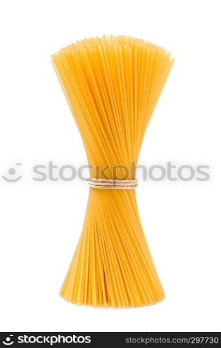 Spaghetti in bunch on a white background