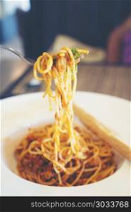 Spaghetti in white plate