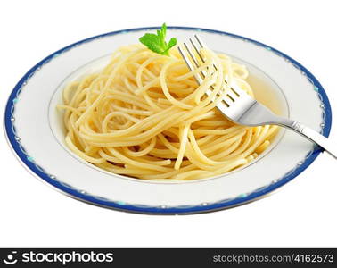 spaghetti on a plate on a white background