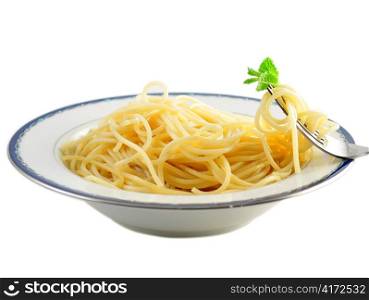 spaghetti on a plate on a white background