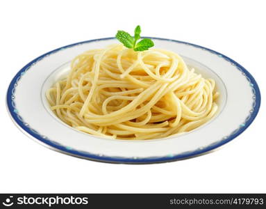 spaghetti on a plate on a white background