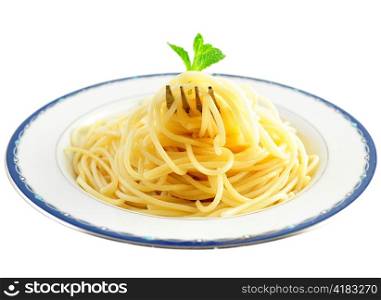 spaghetti on a plate on a white background