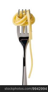 spaghetti on fork isolated on white background. spaghetti on fork on white background
