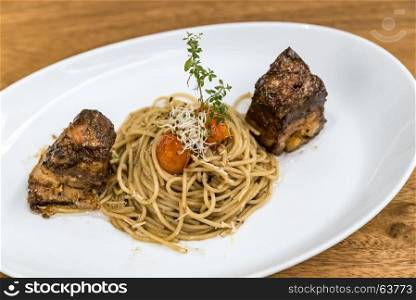 Spaghetti pasta with Pork Belly Thai southern style