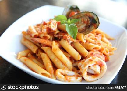 Spaghetti Penne with seafood