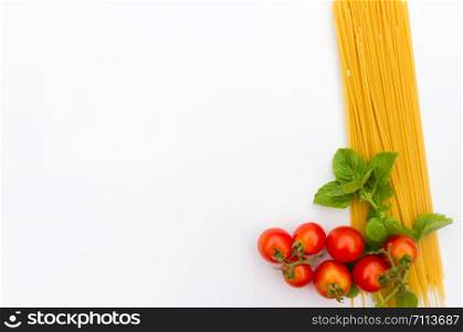 spaghetti tomatoes on white background