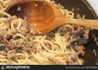 spaghetti with meat preparing to be a servant