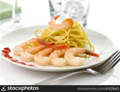 Spaghetti with shrimps