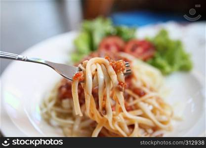 Spaghetti with tomato beef sauce