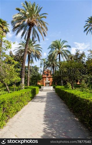 Spain, Andalusia Region. Detail of Alcazar Royal Palace garden in Seville.
