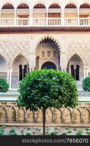 Spain, Andalusia Region. Detail of Alcazar Royal Palace garden in Seville.