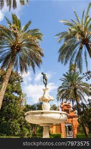 Spain, Andalusia Region. Detail of Alcazar Royal Palace garden in Seville.
