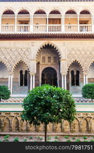 Spain, Andalusia Region. Detail of Alcazar Royal Palace garden in Seville.