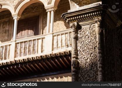 Spain, Andalusia Region. Detail of Alcazar Royal Palace in Seville.
