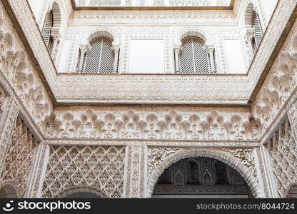 Spain, Andalusia Region. Detail of Alcazar Royal Palace in Seville.