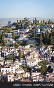 Spain, Andalusia Region, Granada town panorama from Alhambra viewpoint