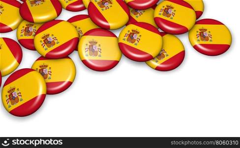 Spain flag on badges on white background image for Spanish national events, holiday and celebration with copyspace.