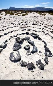 spain hill white beach spiral of black rocks in the lanzarote