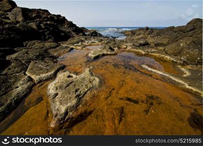 spain landscape rock stone sky cloud beach water in lanzarote isle