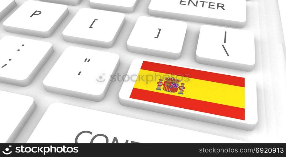 Spain Racing to the Future with Man Holding Flag. Spain Racing to the Future