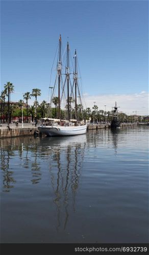 Spain schooner Saint Elena in the old port of Barcelona