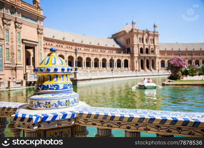 Spain, Seville. Spain Square, a landmark example of the Renaissance Revival style in Spanish architecture