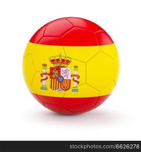 Spain soccer football ball with Spanish flag isolated on white background. Soccer football ball with Spain flag