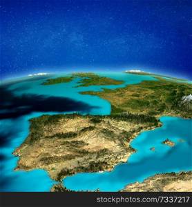 Spain space background. Elements of this image furnished by NASA. 3d rendering. Spain space background
