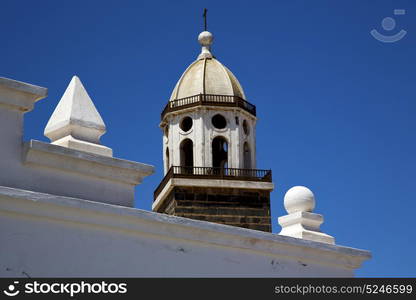 spain the old wall terrace church bell tower in teguise arrecife lanzarote