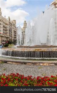 Spain, Valencia. Panorama of Plaza de Ayuntamiento