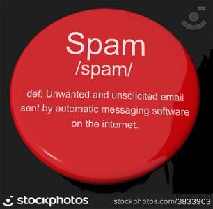 Spam Definition Button Showing Unwanted And Malicious Email. Spam Definition Button Shows Unwanted And Malicious Email