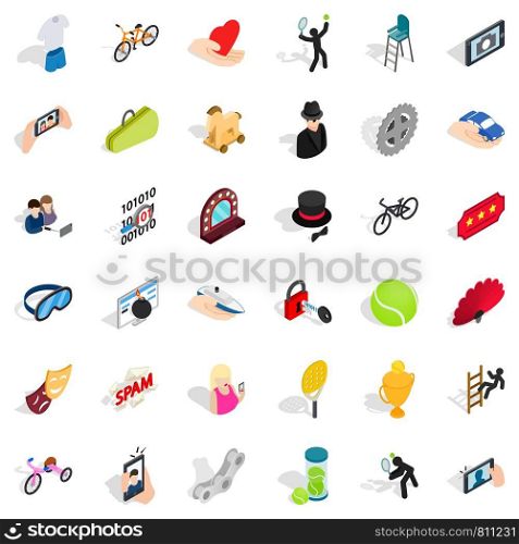 Spam icons set. Isometric style of 36 spam vector icons for web isolated on white background. Spam icons set, isometric style