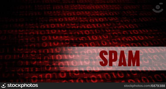 Spam Security Warning on Red Binary Technology Background. Spam Security Warning
