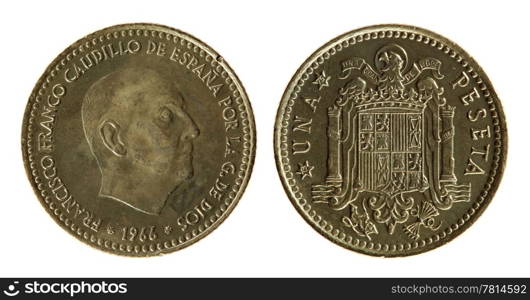 Spanish Coin on the white background (1966 year)