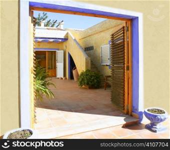 Spanish golden wall mediterranean style house, nice courtyard