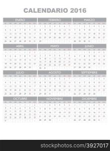 Spanish illustration Calendar 2016 with 12 months.