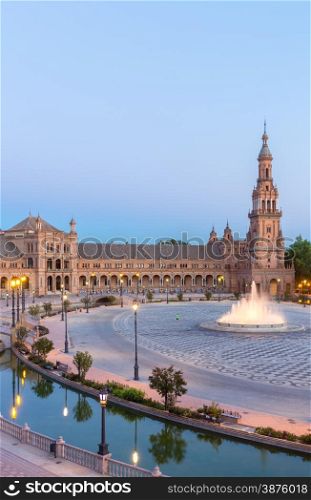 Spanish Square espana Plaza in Sevilla Spain at dusk