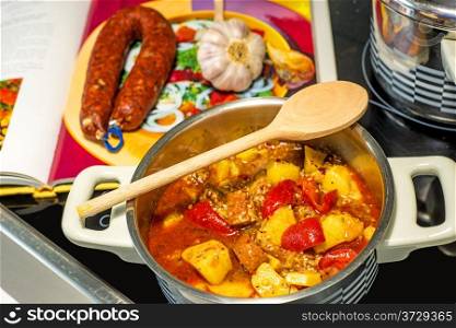 Spanish stew with chorizo sausage