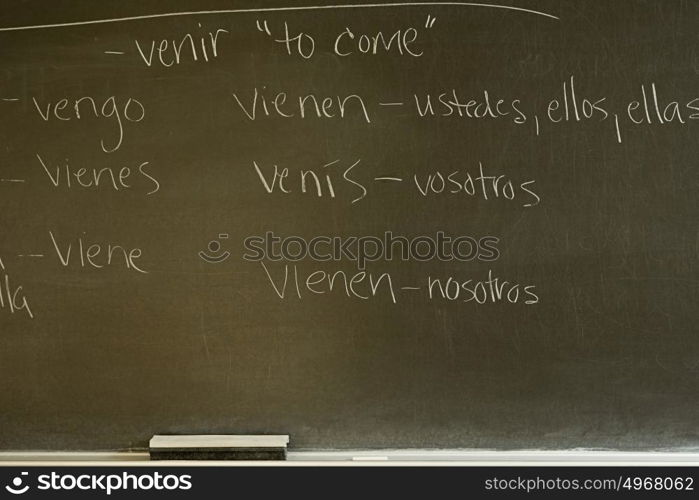 Spanish text written on a blackboard