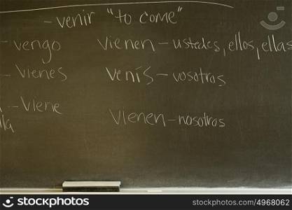 Spanish text written on a blackboard