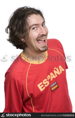 spanish young man supporter, isolated on white