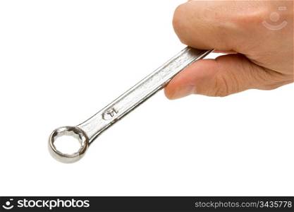 spanner in hand isolated on white background
