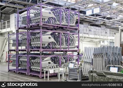 spare car parts in a factory