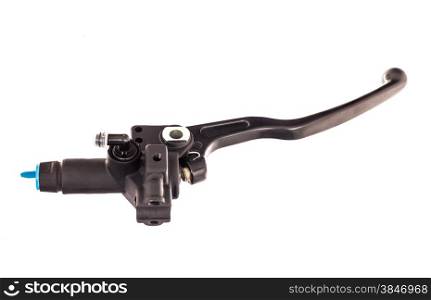 Spare part of black motorcycle lever isolated on white