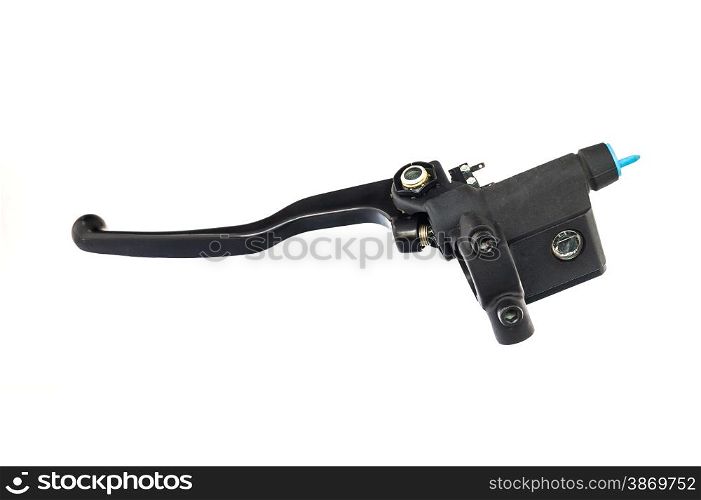 Spare part of black motorcycle lever isolated on white