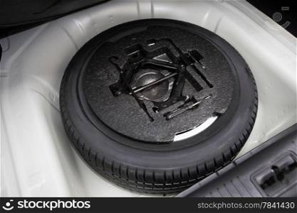 spare tire in the trunk of a modern car