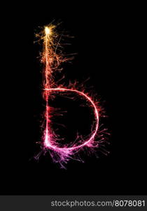 Sparkler firework light alphabet b (Small Letters) at night background