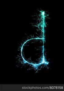 Sparkler firework light alphabet d (Small Letters) at night background