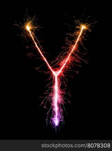 Sparkler firework light alphabet Y (Capital Letters) at night background