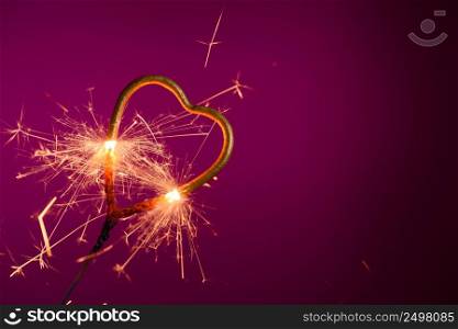 Sparkler in shape of heart. Wedding love Valentine&rsquo;s day banner template with place for text.